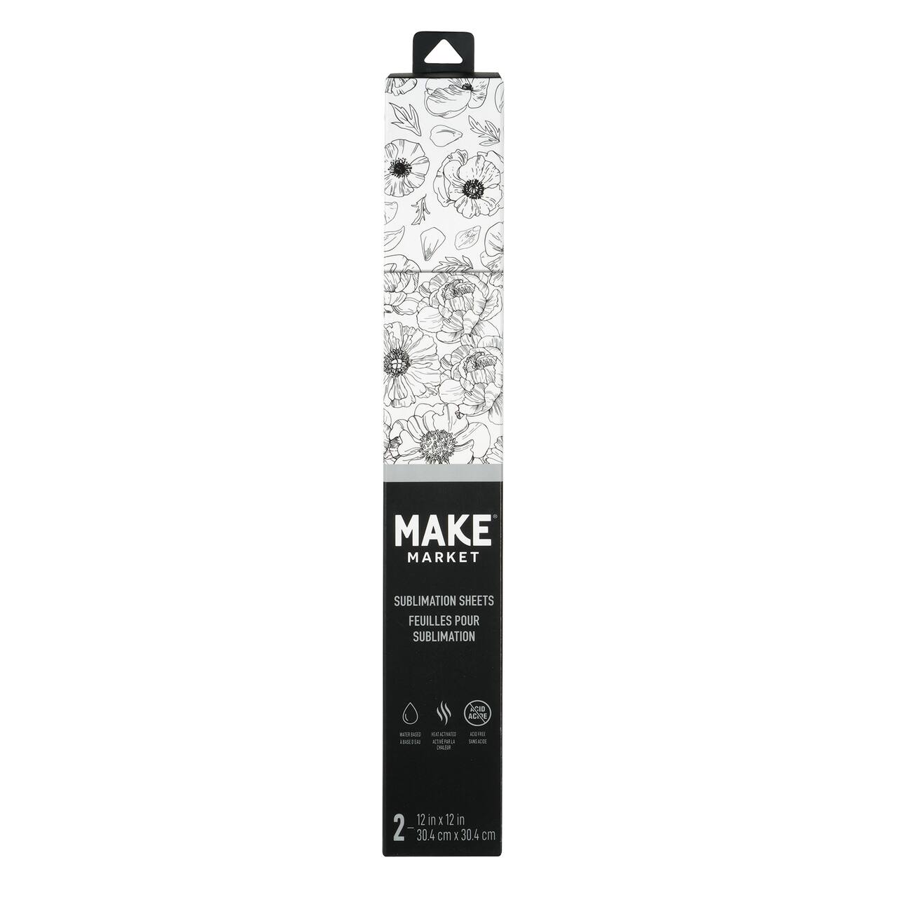 6 Packs: 2 ct. (12 total) 12" x 12" Black & White Floral Print Sublimation Sheets by Make Market®
